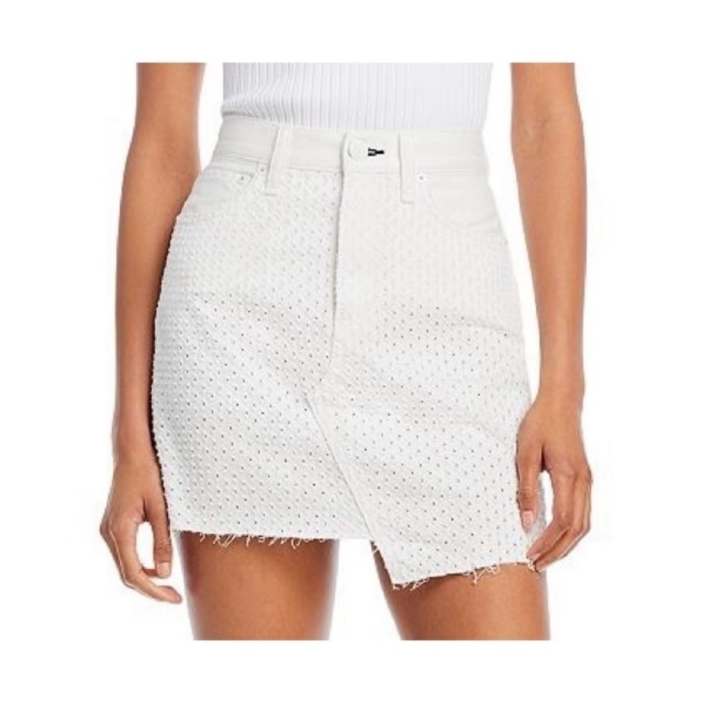 NEW RAG & BONE Kayla Mini Skirt in White Tweed Denim